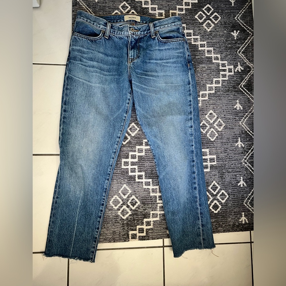 Baldwin Kennedy Low Rise Boyfriend Straight Leg Jeans Raw Hem
